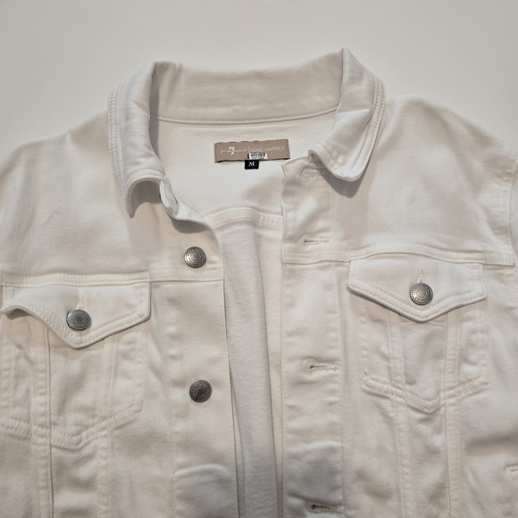 7 For All Mankind White Trucker Jacket Cotton Long sleeves Front button Size M - Picture 5 of 12